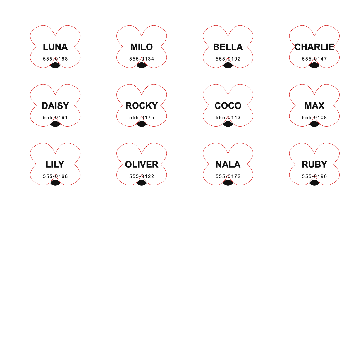 Bone pet tag SVG batch preview