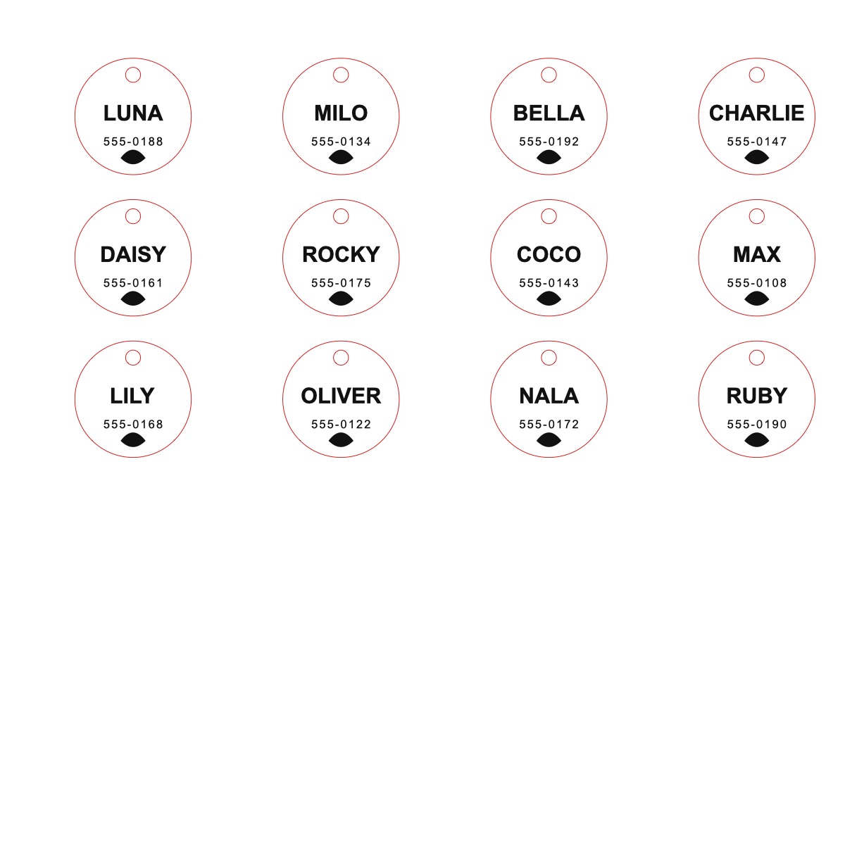 Round pet tag SVG batch preview